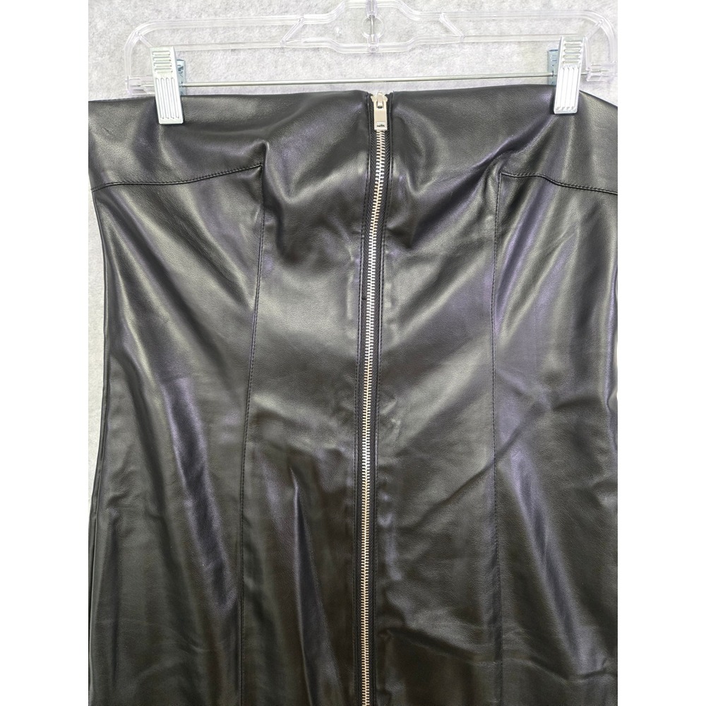 Forever 21 Women L Black Faux Leather Strapless Midi Dress Zip Front Y2K Bodycon
